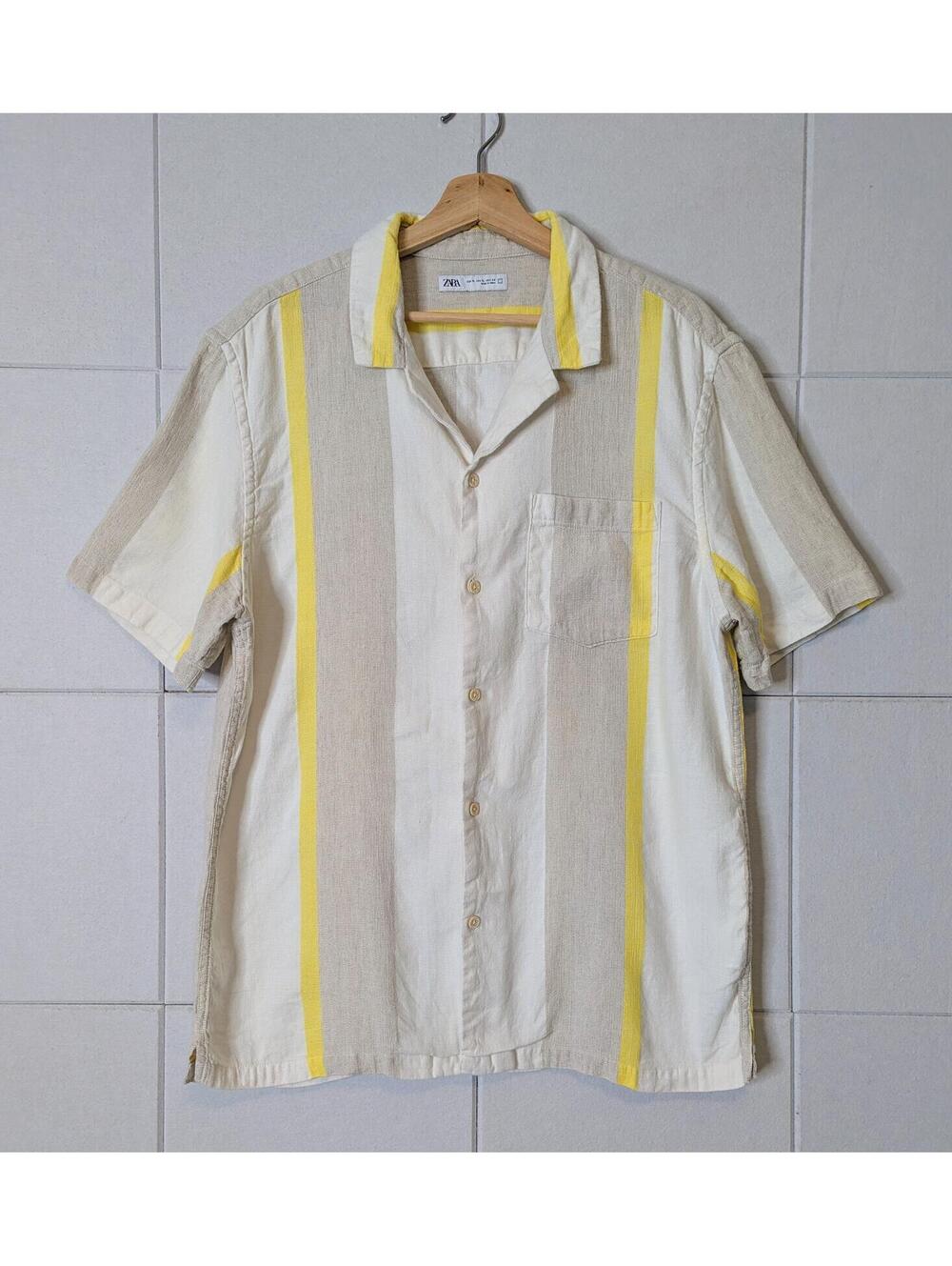 Zara linen & cotton vertical striped resort shirt